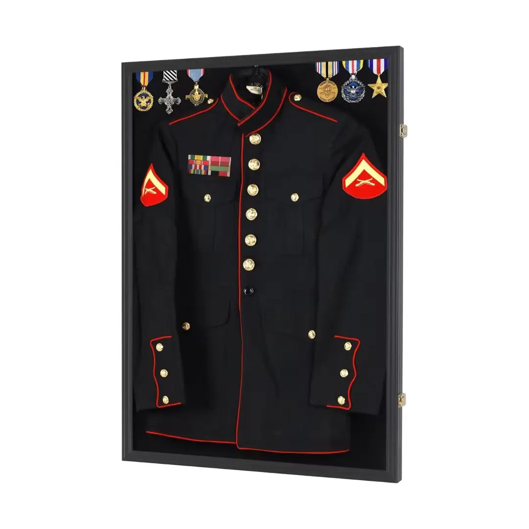 Jersey Frame Display Case Lockable UV Protection Shadow Box for Football Basketball Baseball Soccer Hockey Sports Shirt-Memorabilia Autograph Uniform Wall Mountable Black Wood(Goldlock)