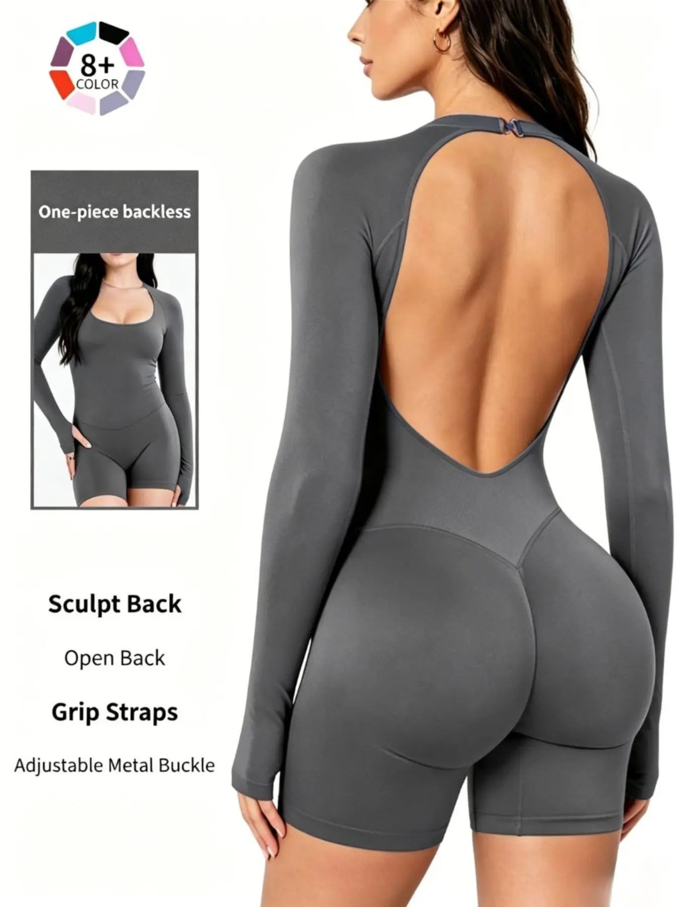 Adjustable Backless Gym Bodysuit, Comfortable Activewear, Ideal for Fitness Enthusiasts, Versatile Design for Various Exercises