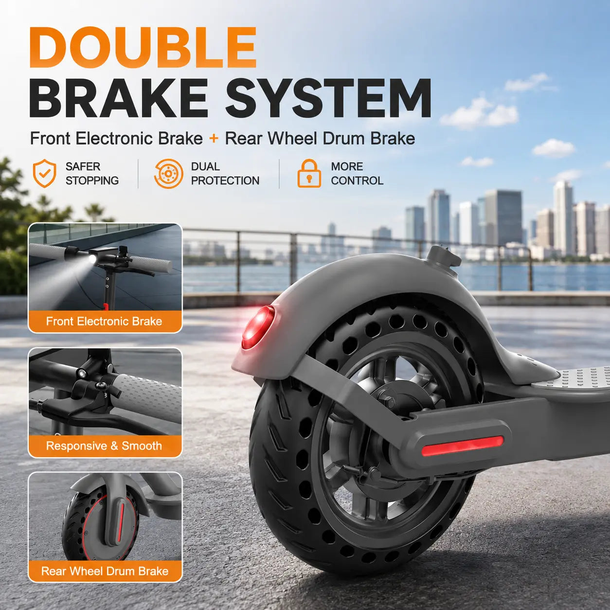 350W --Foldable Electric Scooter for Adults, 19MPH Top Speed 15 Mile Range, IP64 Waterproof Commuter E-Scooter, Smart APP Control, Dual EABS Drum Brakes, One Step Fold Aluminum Frame Max 265LBS Load