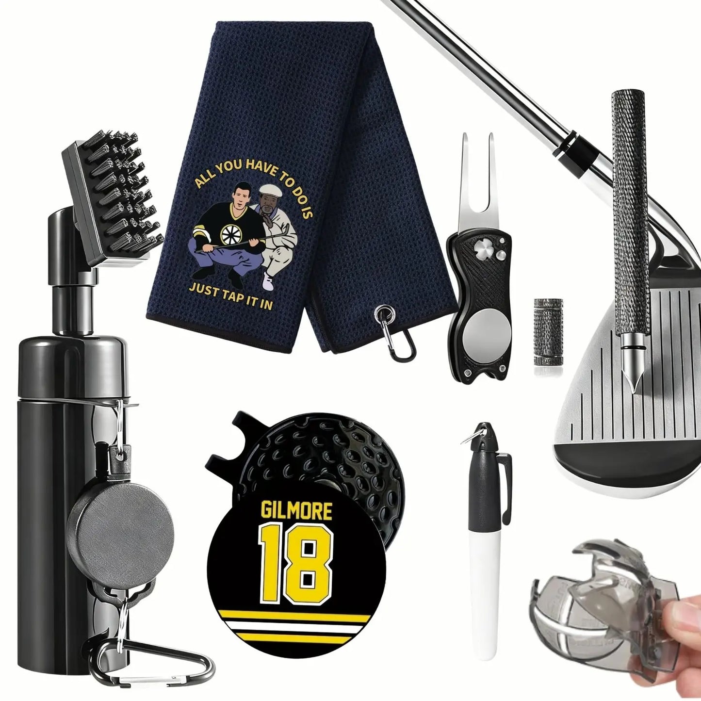 Golf Club Cleaning Kit with Golf Club Cleaner, Golf Towel, Divot Repair Tool, Groove Sharpener, Golf Ball Alignment Kit, Golf Accessories, Golf Gear, Golf Equipment, Golf Supply for Women Men, Happy Gilmore Christmas Gift for Golf Lovers, Golf Gift Sets