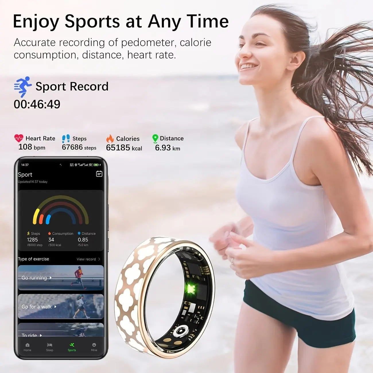 2026 Women'S Smart Ring, 5Atm Waterproof Fitness Tracker, Pedometer, Distance, Calories, Sleep & Period Tracking, Fits Iphone & Android, Wearable Fitness Trackers, Smart Wearable Devices, Smart Ring Health Tracker