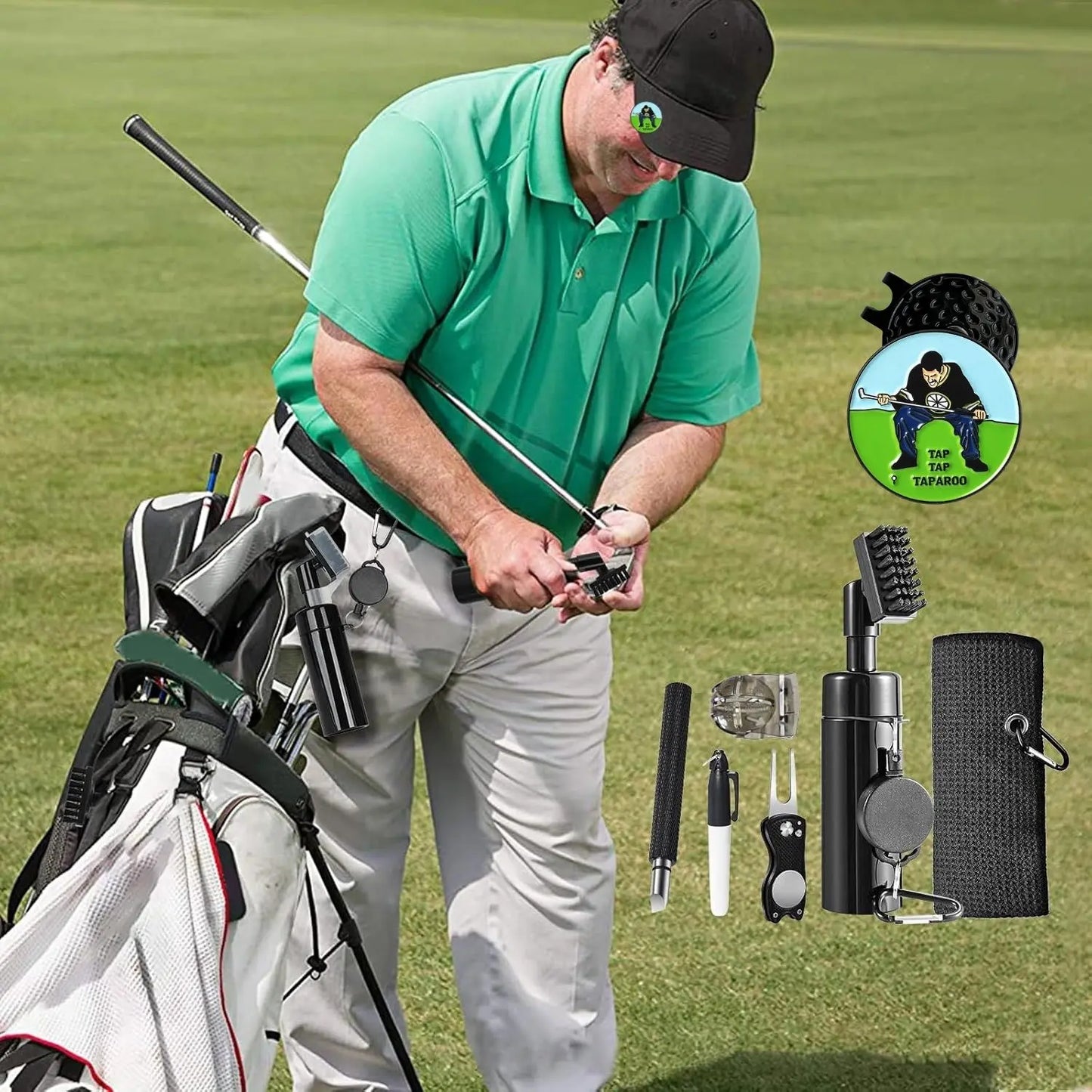 Golf Club Cleaning Kit with Golf Club Cleaner, Golf Towel, Divot Repair Tool, Groove Sharpener, Golf Ball Alignment Kit, Golf Accessories, Golf Gear, Golf Equipment, Golf Supply for Women Men, Happy Gilmore Christmas Gift for Golf Lovers, Golf Gift Sets