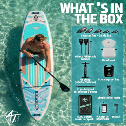 [Dealsforyoudays] 12'X36" Blow up Stand up Paddle Board, Wide Stable PVC Outdoor Sport SUP for Beginners, 500 Lbs Capacity with Kayak Seat, Safety Leash, Waterproof Phone Bag, Repair Kit, Camping Compatibility, Blow up Paddle Board, Stability Paddleboard,