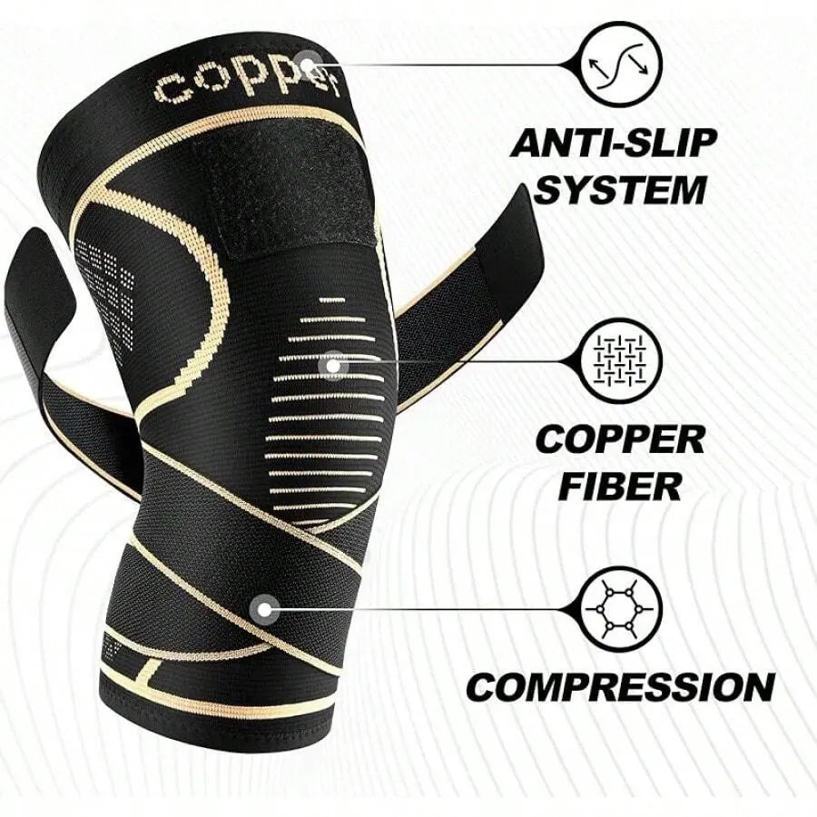 Copper Knee Brace for Women and Men(2 Pack)-Knee Compression Sleeve with Straps,Knee Braces for Knee Pain,Knee Support for Arthritis