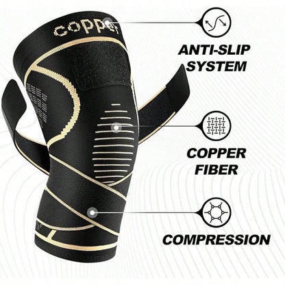 Copper Knee Brace for Women and Men(2 Pack)-Knee Compression Sleeve with Straps,Knee Braces for Knee Pain,Knee Support for Arthritis
