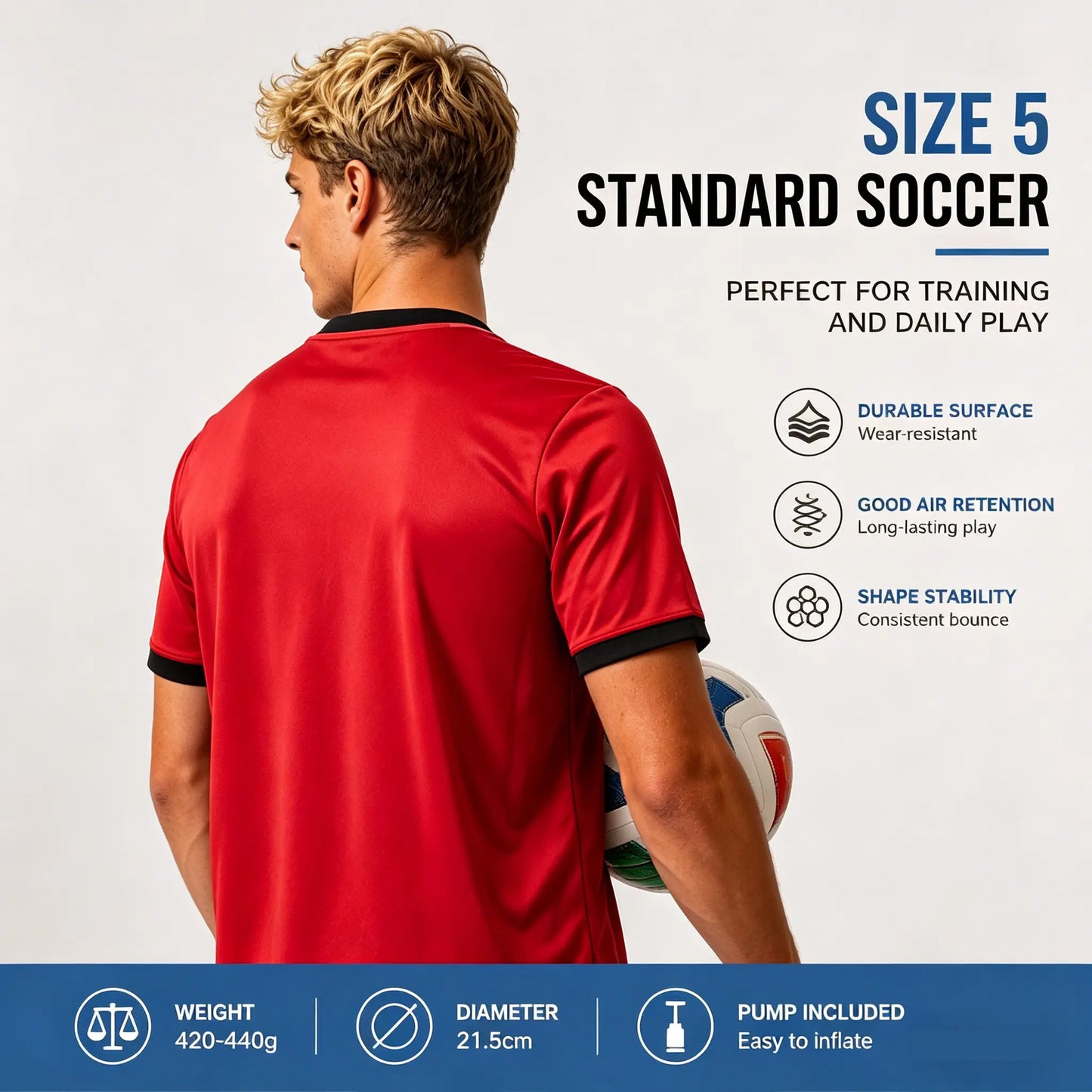 Wear-Resistant Soccer Ball, Size 5 Professional Training Ball for Developing Young Players, Versatile for Indoor/Outdoor Use, Sports Gift for Birthdays