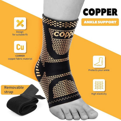 Ankle Brace Support Sleeve, 2-Pack Copper Infused Compression, Sprain Recovery and Sports Protection, for Men Women Athletes and Daily Wear