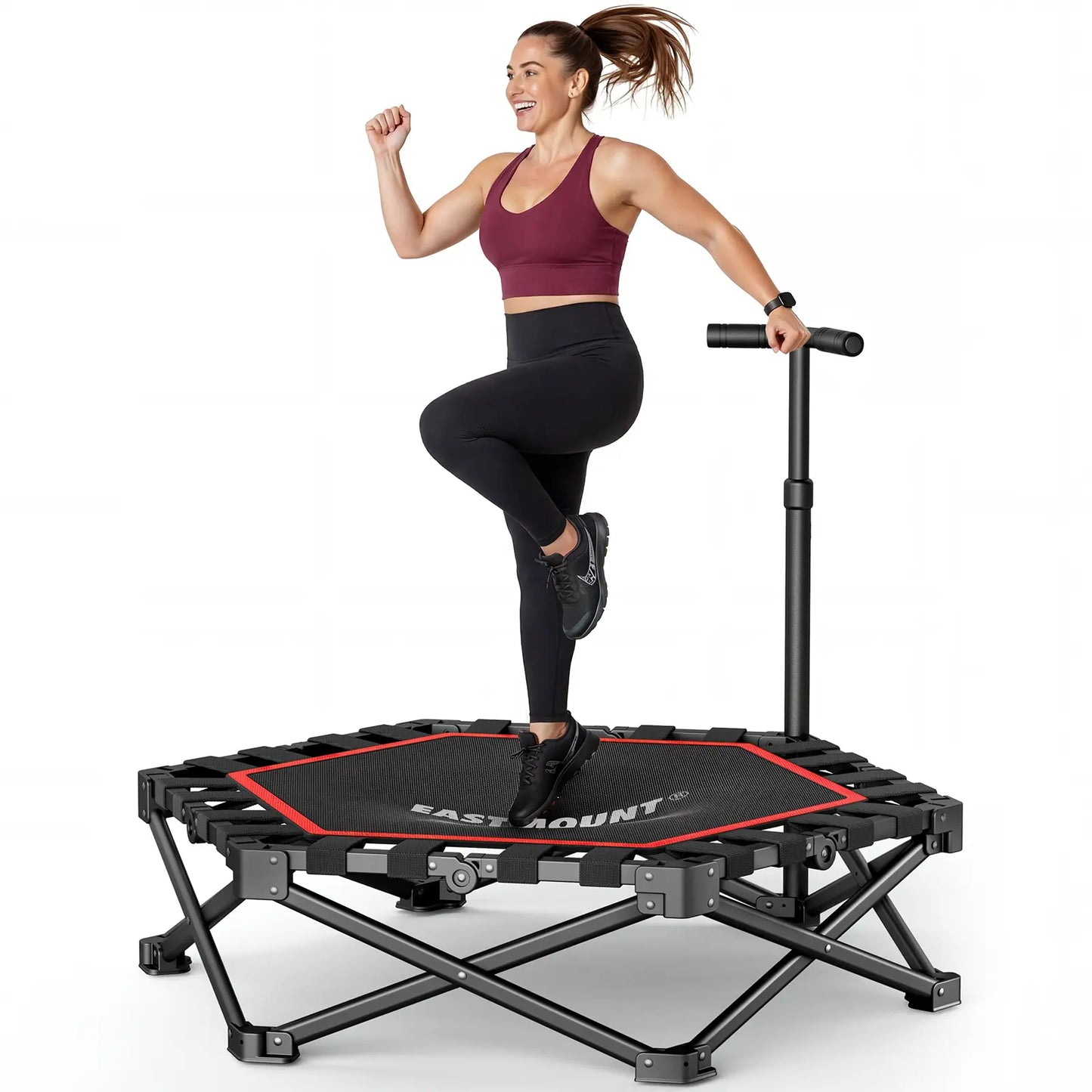 EAST MOUNT 42" Folding Fitness Trampoline for Adults, Foldable Mini Trampoline with Handle, Exercise Rebounder, Small Trampoline for Adults, Max Load 440Lbs, for Indoor Garden Workout