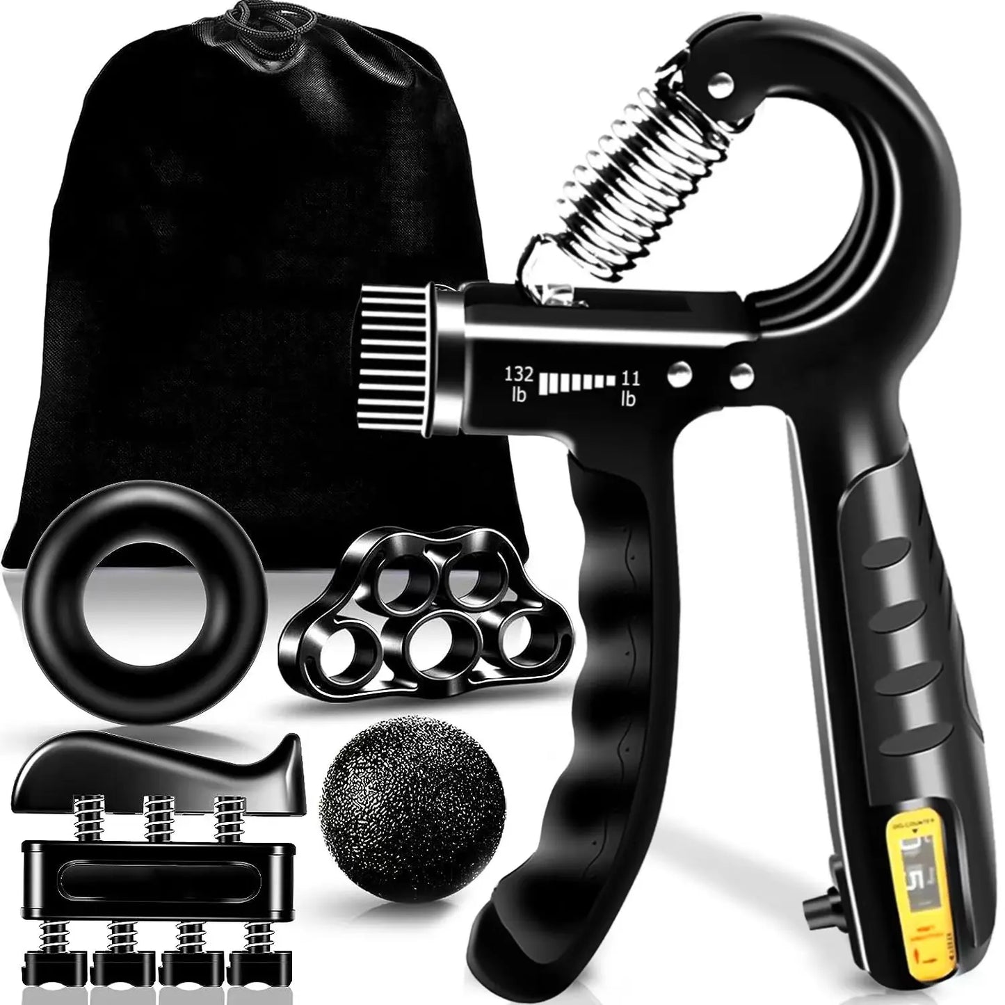 Hand Grip Strengthener Kit 5 Pack Adjustable Finger Forearm Hand Exerciser | Adjustable Grip Trainer, Finger Stretcher & Stress Ball Set for Strength Training & Hand Exercises