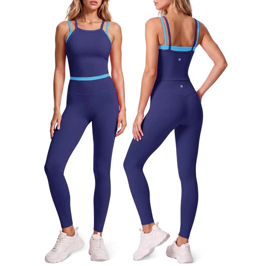 Aoysky Women'S 2-Piece High Stretch Workout Set, Padded Sleeveless Camisole Tank Top & High Waisted Fitted Leggings, Quick Dry Sporty Gymswear for Fitness Training & Yoga, Outdoor Active Outfit