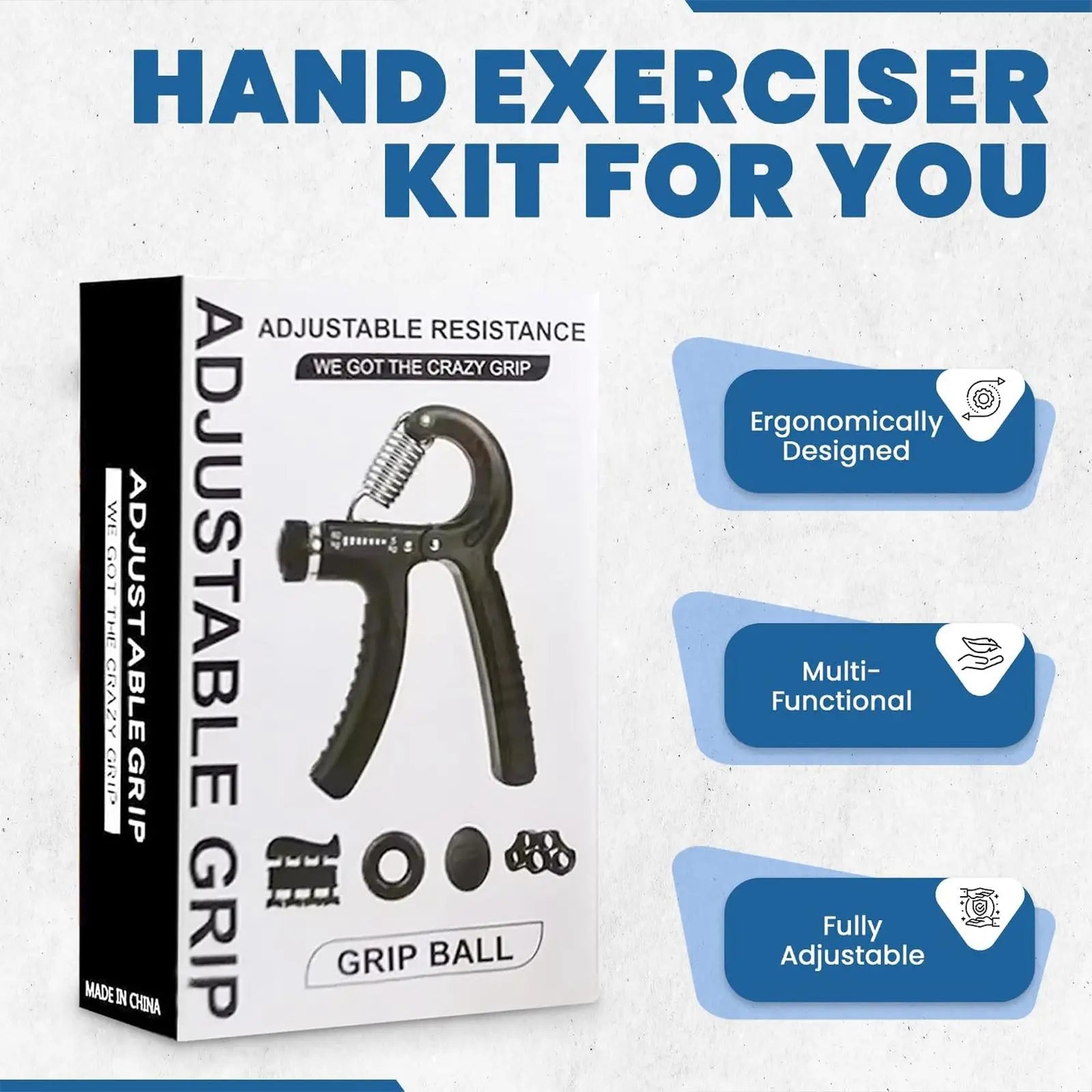 Functional Adjustable Resistance Finger Exerciser Grip Ring - Unisex Hand Fitness Set, Reusable Stress Relief Tool for Muscle Building, Injury Recovery (Forearm Strengthener, Boyfriend Gift Option)