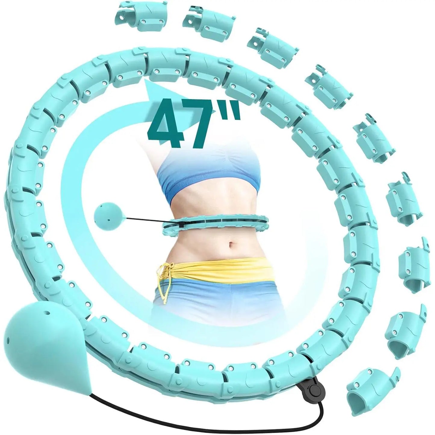 2026 Detachable Smart Hula Hoop - Blue, with 24 Solid Segments Weighted Hula Circle Hoops for Adults , Infinity Fitness Hoop plus Size 47 Inch, 24 Detachable Links, Exercise Hoop Suitable for Women and Beginners Thigh Master
