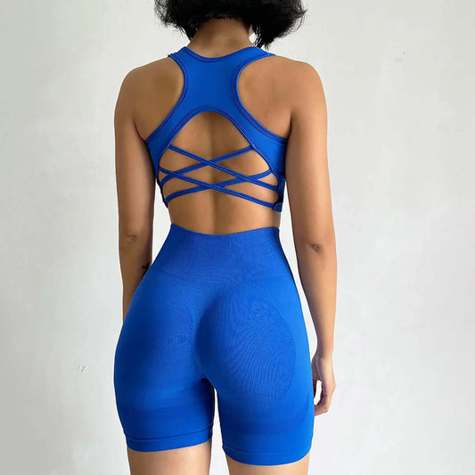 Women'S 2-Piece Seamless Pullover Yoga Set - Female Quick-Dry Sports Bra & Yoga Shorts, Sporty Clothing Set for Gym Running, Sporty Sports Clothing Sets