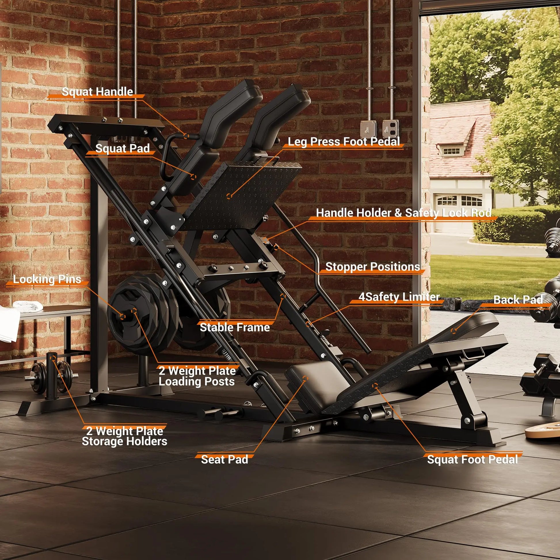 Leg Press Hack Squat Machine for Home Gym, Professional Deep Squat Machine & Shoulder Press Workout Equipment with Adjustable Backrest, Fits 1" & 2" Plates, Strength Training Gym Equipment