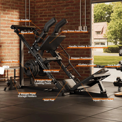 Leg Press Hack Squat Machine for Home Gym, Professional Deep Squat Machine & Shoulder Press Workout Equipment with Adjustable Backrest, Fits 1" & 2" Plates, Strength Training Gym Equipment