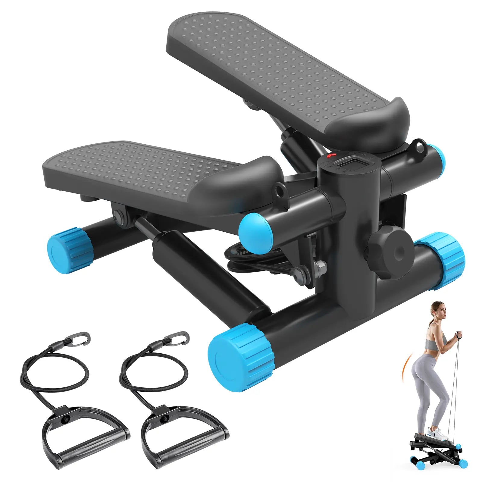 Mini Stair Stepper for Home Workout, Compact Fitness Stepper with Resistance Bands, LCD Monitor, Adjustable Height, Non-Slip Oversized Pedals, 300 LBS Capacity, for Abs, Waist, Thighs and Buttocks Training