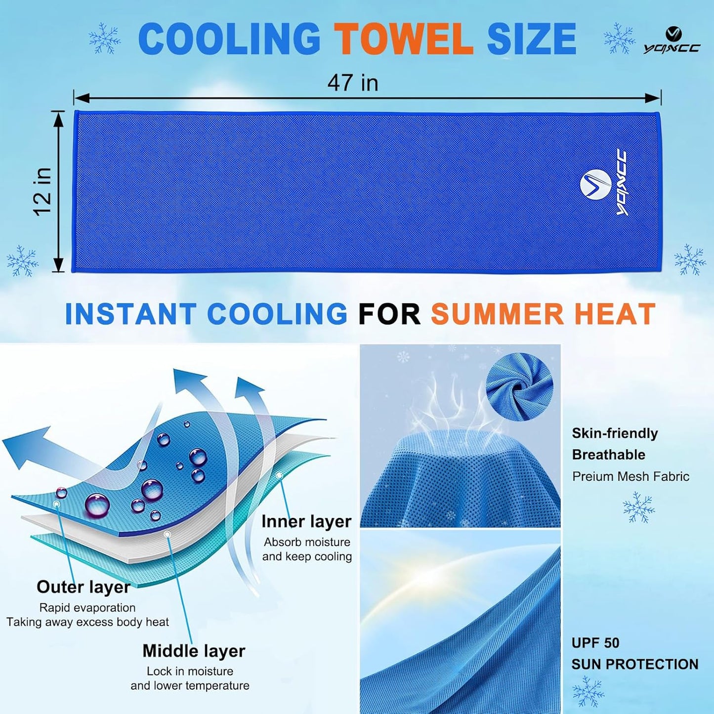 4 Pack Cooling Towels (47"X12"), Ice Cool Towels for Neck & Face | Soft Breathable Microfiber, Instant Cooling Neck Wraps, Ideal for Yoga, Golf, Gym, Running, Camping & Hot Weather