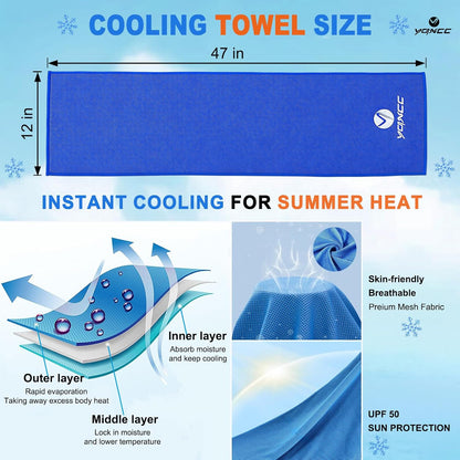 4 Pack Cooling Towels (47"X12"), Ice Cool Towels for Neck & Face | Soft Breathable Microfiber, Instant Cooling Neck Wraps, Ideal for Yoga, Golf, Gym, Running, Camping & Hot Weather