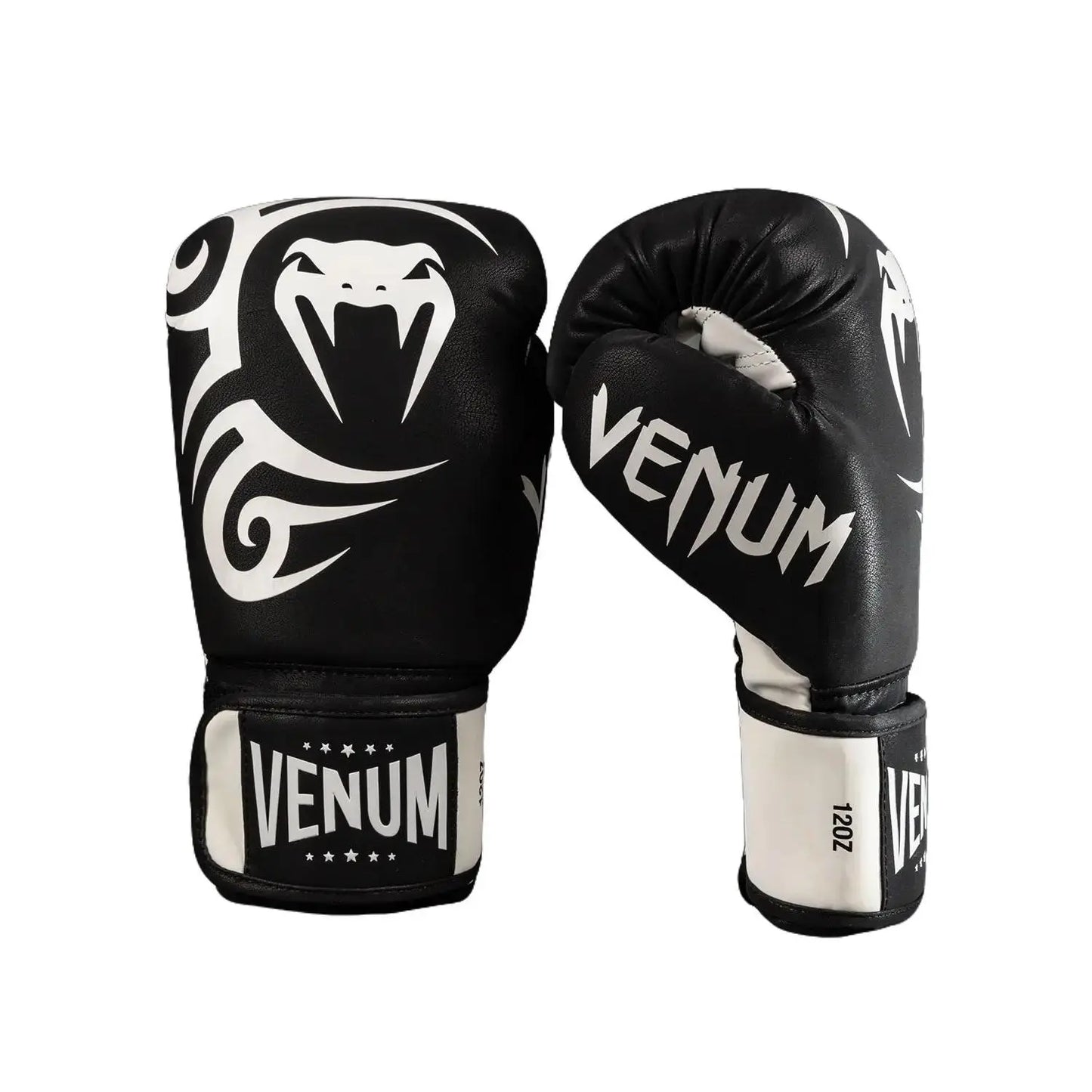 Venum Mike Tyson Replica Boxing Gloves - Deep Black/Optical White, Boxing Equipment with Mesh Panels & Triple Foam for All Season Training/Fights, Combat Sports Gloves, Durable Sports Gloves