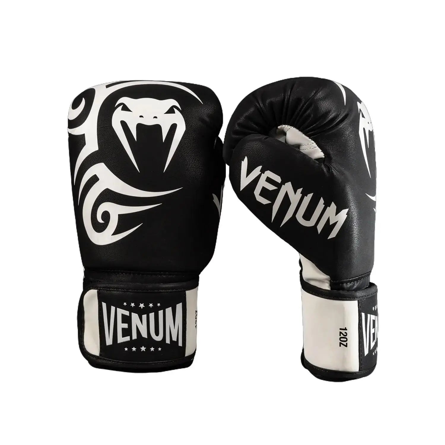 Venum Mike Tyson Replica Boxing Gloves - Deep Black/Optical White, Boxing Equipment with Mesh Panels & Triple Foam for All Season Training/Fights, Combat Sports Gloves, Durable Sports Gloves