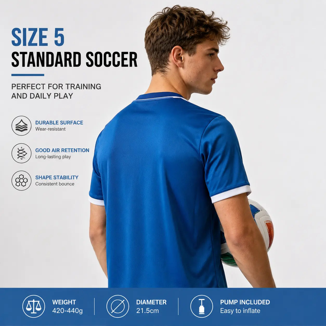 Wear-Resistant Soccer Ball, Size 5 Professional Training Ball for Developing Young Players, Versatile for Indoor/Outdoor Use, Sports Gift for Birthdays