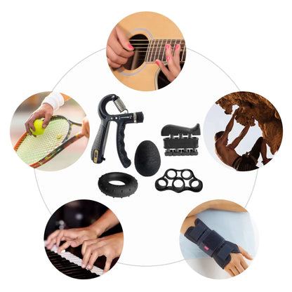 Hand Grip Strengthener Kit 5 Pack Adjustable Finger Forearm Hand Exerciser | Adjustable Grip Trainer, Finger Stretcher & Stress Ball Set for Strength Training & Hand Exercises
