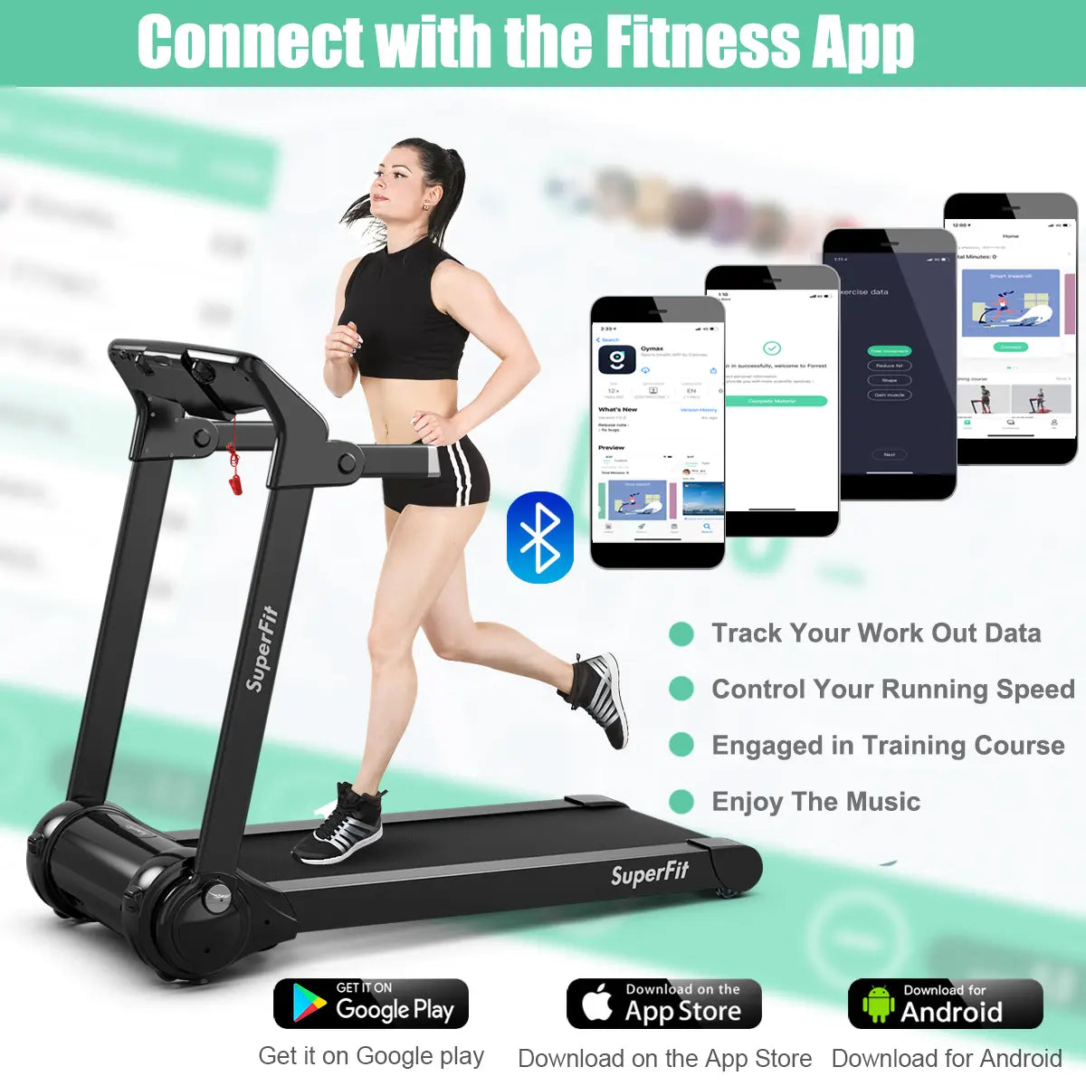 Costway Folding Electric Treadmill, 3.0 HP Motorized Fitness Exercise Machine for Home, Gym, Office, Running Walking Machine W/ App Control, Dual Flywheels, High Performance Indoor Cardio Trainer