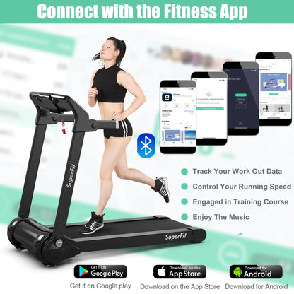 Costway Folding Electric Treadmill, 3.0 HP Motorized Fitness Exercise Machine for Home, Gym, Office, Running Walking Machine W/ App Control, Dual Flywheels, High Performance Indoor Cardio Trainer