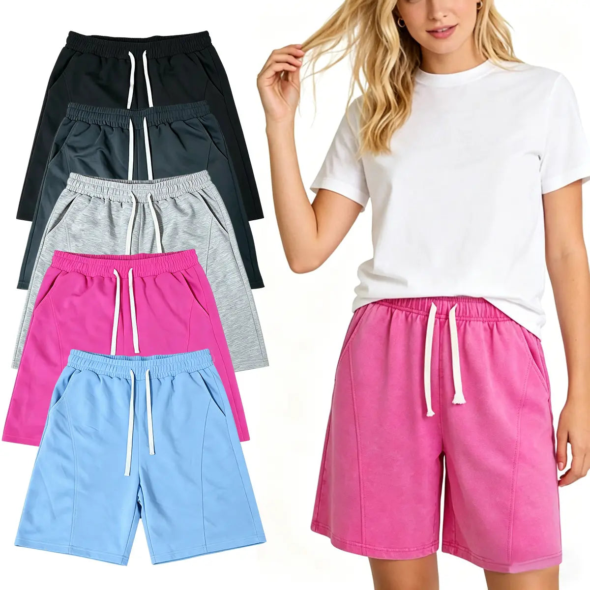Women'S Solid Athletic Shorts, Loose Fit Mid Waist Cut with Drawstring, Breathable Stretch Fabric for Casual Lounge and Workout Wear, Athletic Shorts Women, Loose Shorts
