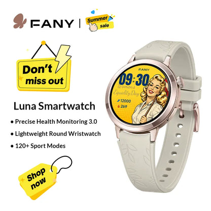 Fanysmartwatch for Women-Amoled Display,110+Sport Modes(Including Running)Bluetooth Fitness Tracker,Heart Rate/Sleep/Spo2Monitoring,7-Day Battery,Water Resistant,Free Android App,Ultra-Sleek Lightweight round Cloudcream White Wearable Tiktokshopsummersale