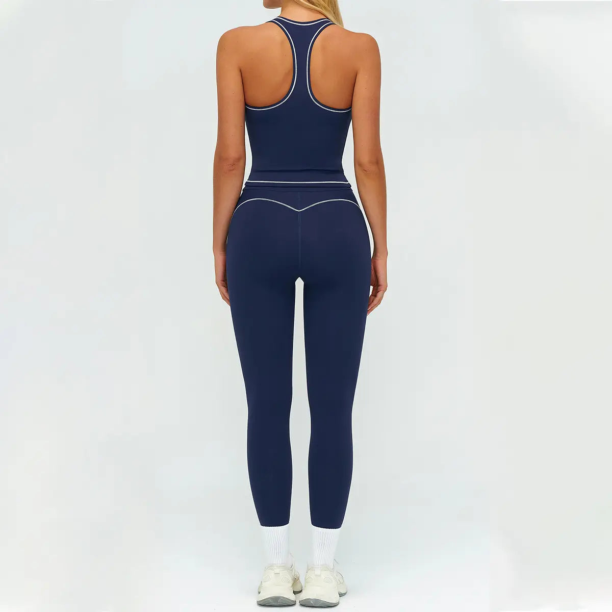 Aoqta Women'S 2-Piece Female Workout Set, V-Neck Racerback Tank Top, High Waist Butt Lifting Pants with Contrast Trim for Gym, Yoga