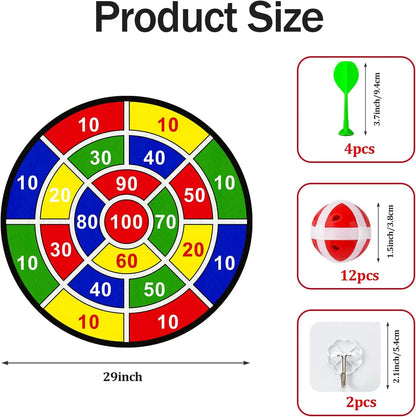 29 Inch Dart Board Game for Kids – Sticky Ball Dart Board Set with 12 Balls & 4 Darts, Indoor & Outdoor Family Sports Game, Parent-Child Interactive Toy, Birthday & Holiday Gifts for Boys and Girls