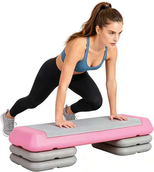 Adjustable Non-Slip PE Material Aerobic Step Platform - Textured Surface, Stackable Stable Base, Portable Home Gym Fitness Equipment for Cardio Workouts, Step Aerobics