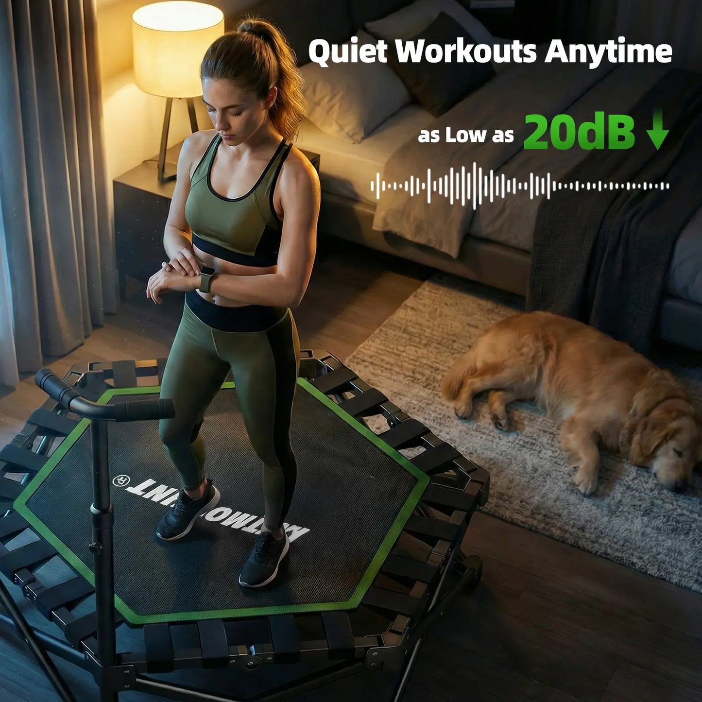 EAST MOUNT 42" Folding Fitness Trampoline for Adults, Foldable Mini Trampoline with Handle, Exercise Rebounder, Small Trampoline for Adults, Max Load 440Lbs, for Indoor Garden Workout
