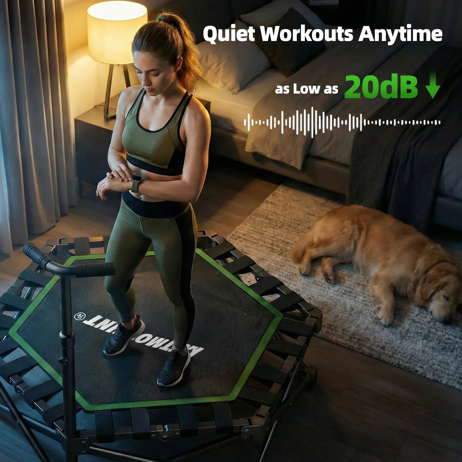EAST MOUNT 42" Folding Fitness Trampoline for Adults, Foldable Mini Trampoline with Handle, Exercise Rebounder, Small Trampoline for Adults, Max Load 440Lbs, for Indoor Garden Workout
