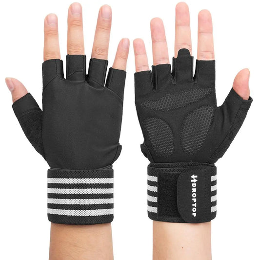 DROPTOP Weight Lifting Gloves for Men & Women Wrist Support Gym Workout Gloves - Black and White Stripes