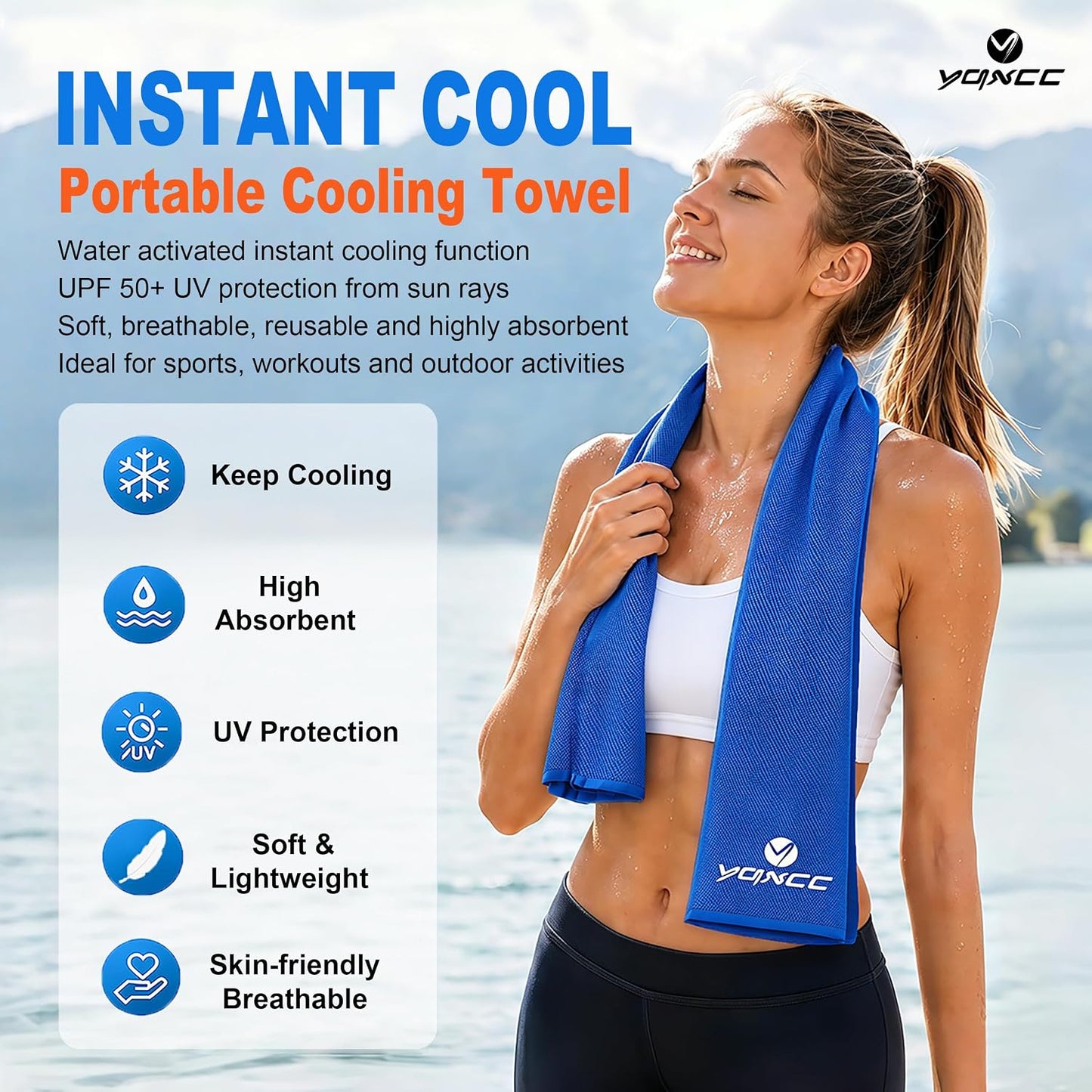 4 Pack Cooling Towels (47"X12"), Ice Cool Towels for Neck & Face | Soft Breathable Microfiber, Instant Cooling Neck Wraps, Ideal for Yoga, Golf, Gym, Running, Camping & Hot Weather