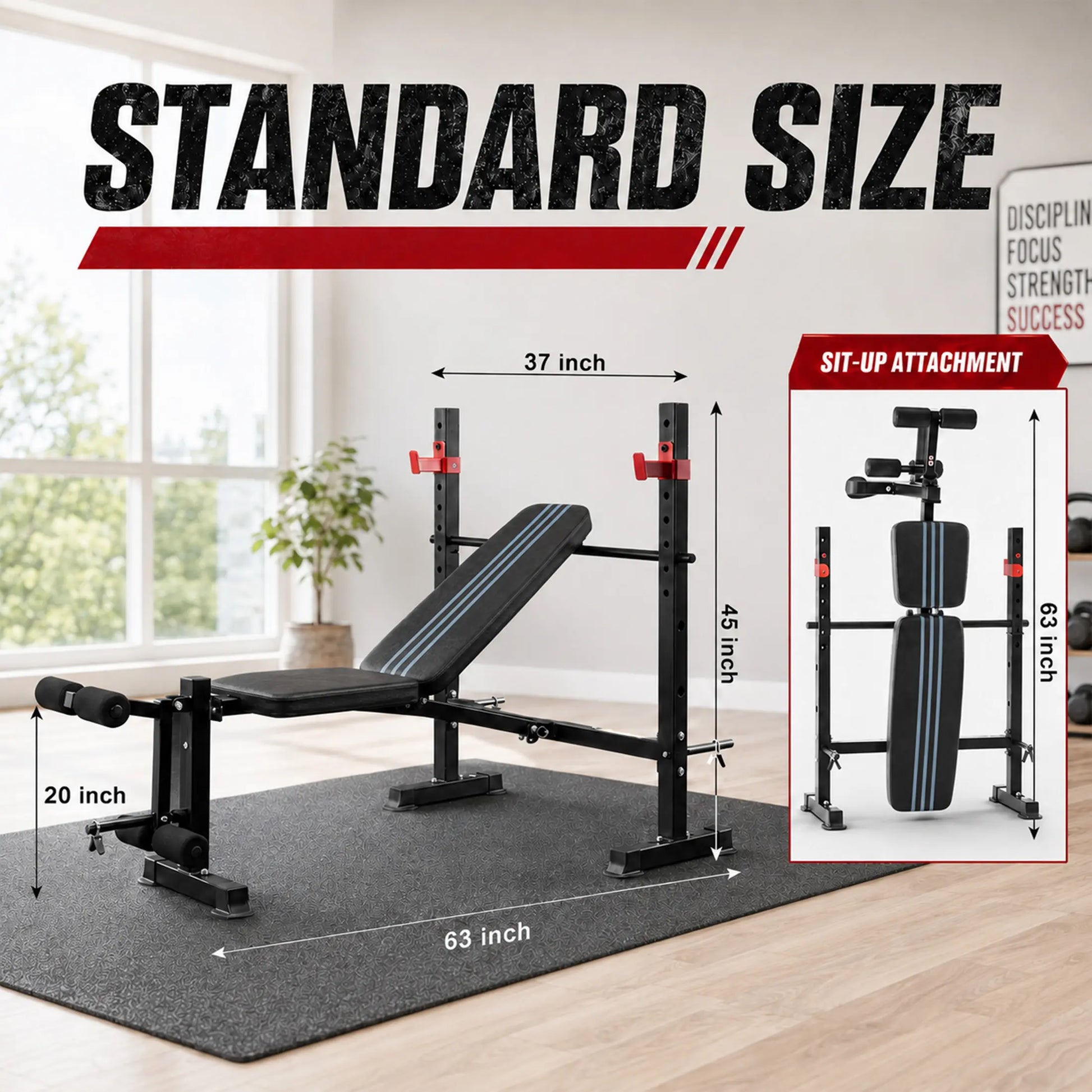 Standard Weight Bench Set , Adjustable Bench Press with Squat Rack, Foldable Flat Incline Decline Workout Bench for Home Gym Full Body