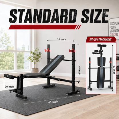 Standard Weight Bench Set , Adjustable Bench Press with Squat Rack, Foldable Flat Incline Decline Workout Bench for Home Gym Full Body