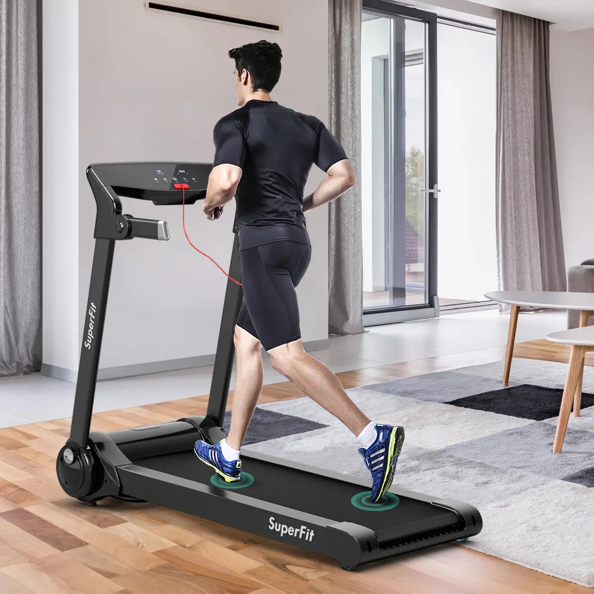Costway Folding Electric Treadmill, 3.0 HP Motorized Fitness Exercise Machine for Home, Gym, Office, Running Walking Machine W/ App Control, Dual Flywheels, High Performance Indoor Cardio Trainer