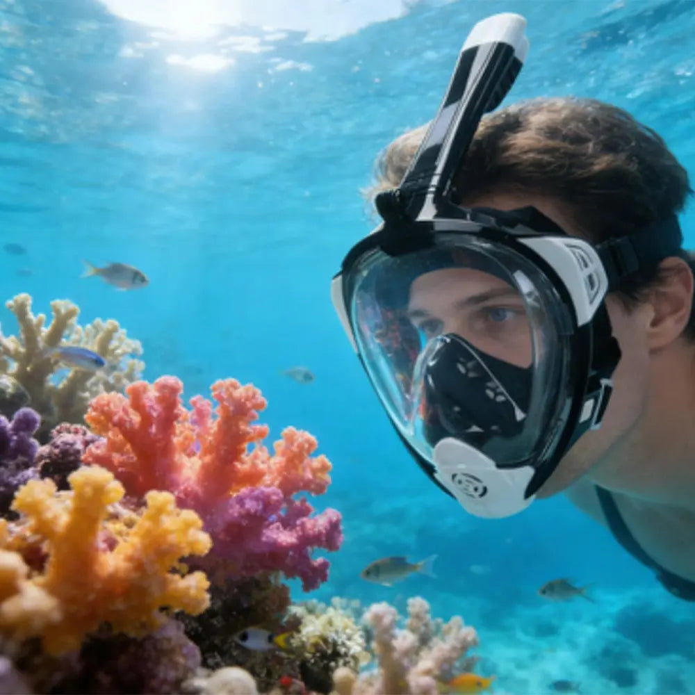 Waterproof Anti-Fog Full Face Diving Mask, Scuba Diving Gear for Adults, Silicone Snorkeling Goggles, Breathable Freediving Gear for Men and Women