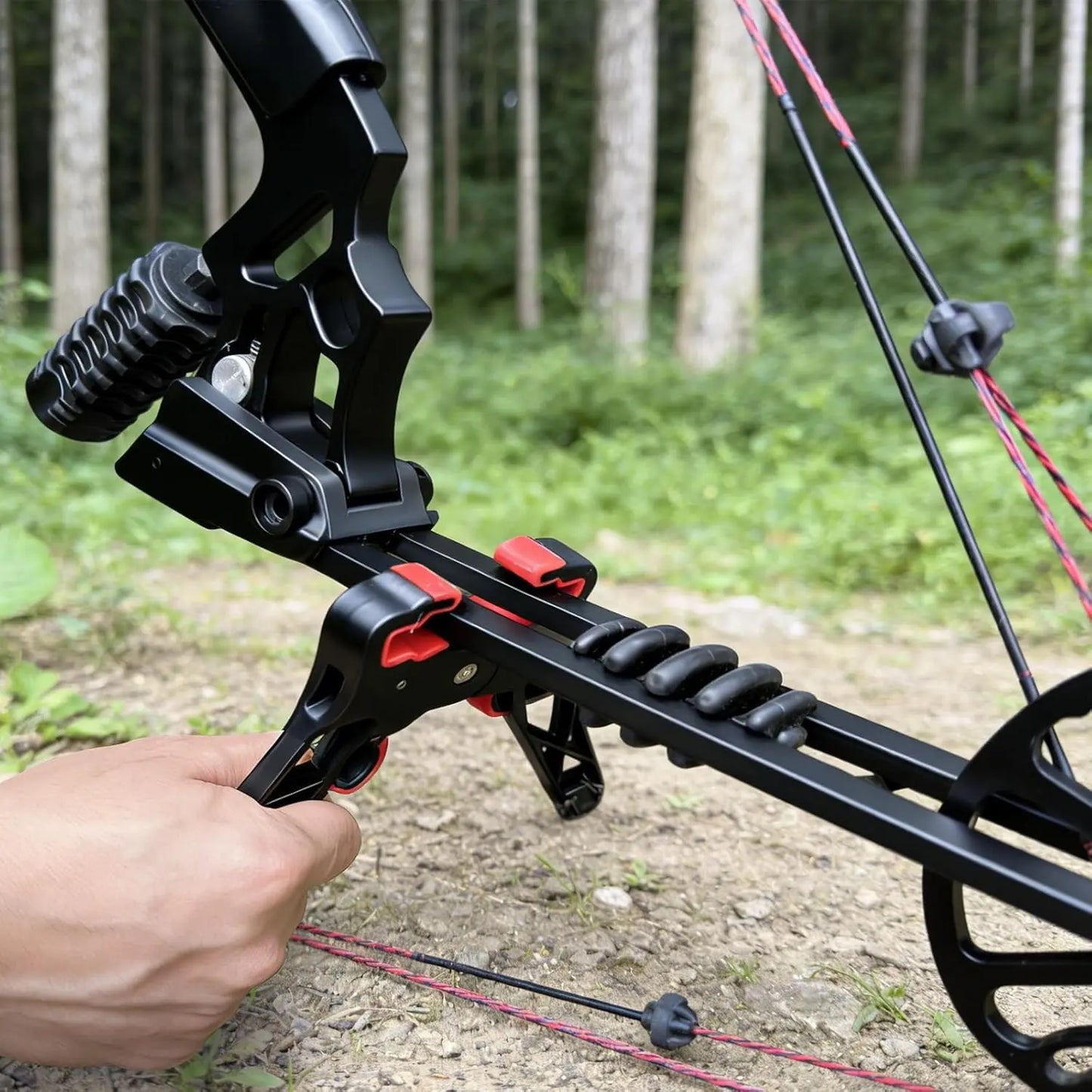 Premium Archery Bow Stand Bundle with Archery Rests, Drawstring-Secure Mesh Storage Bag, Lockable Hook, Overmold Grip Arrow Puller, Portable Folding Universal Kit for Hunting/Practice