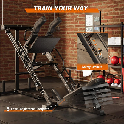 Leg Press Hack Squat Machine for Home Gym, Professional Deep Squat Machine & Shoulder Press Workout Equipment with Adjustable Backrest, Fits 1" & 2" Plates, Strength Training Gym Equipment