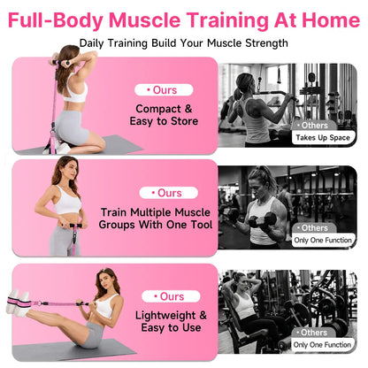 MANUEKLEAR Women'S 5-In-1 Home Fitness Gym Strap Set, Upgraded 3-Tube Pedal Resistance Bands with Handles, Adjustable Tension Ropes, Hip Thrust Belt, Ankle Straps, Glute Bands, Sliding Discs for ABS Waist Training