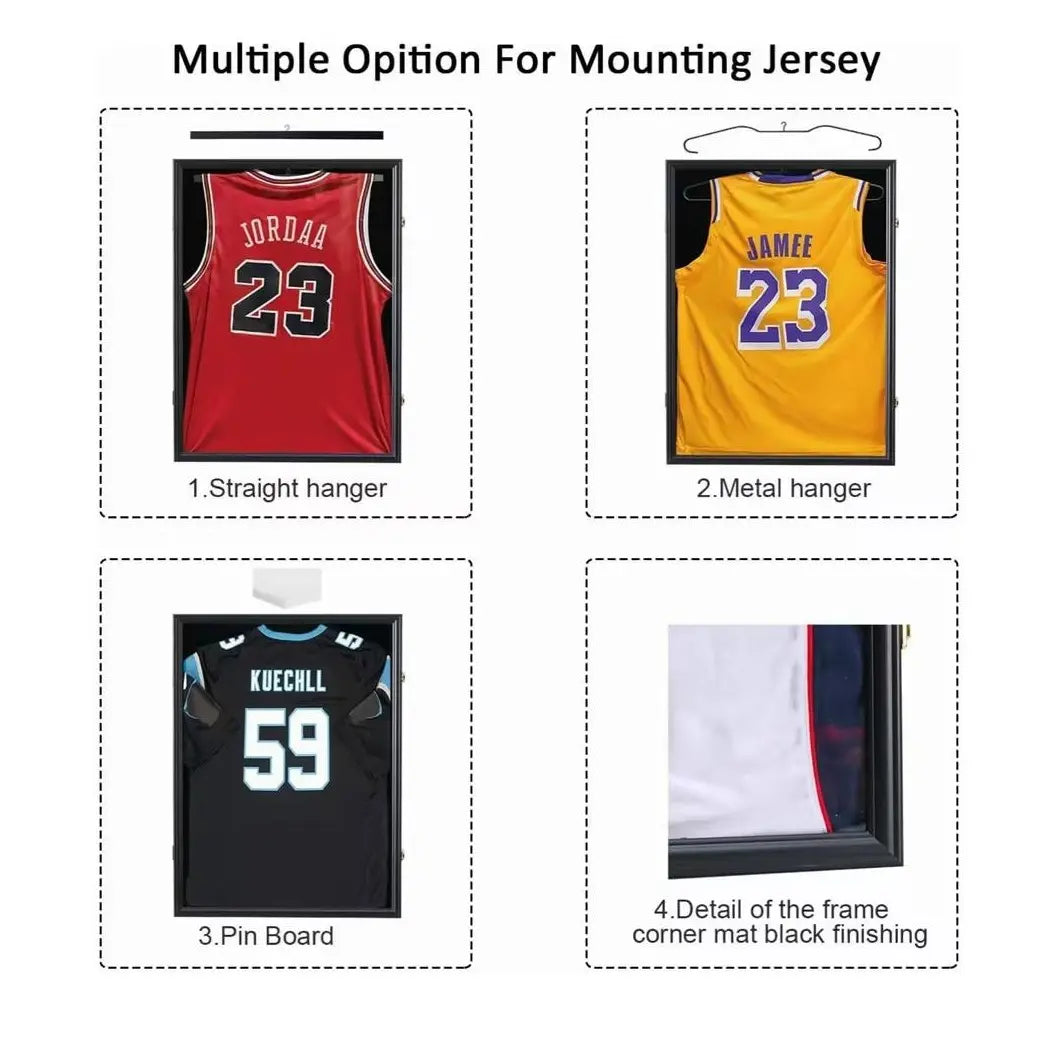 Jersey Frame Display Case Lockable UV Protection Shadow Box for Football Basketball Baseball Soccer Hockey Sports Shirt-Memorabilia Autograph Uniform Wall Mountable Black Wood(Goldlock)