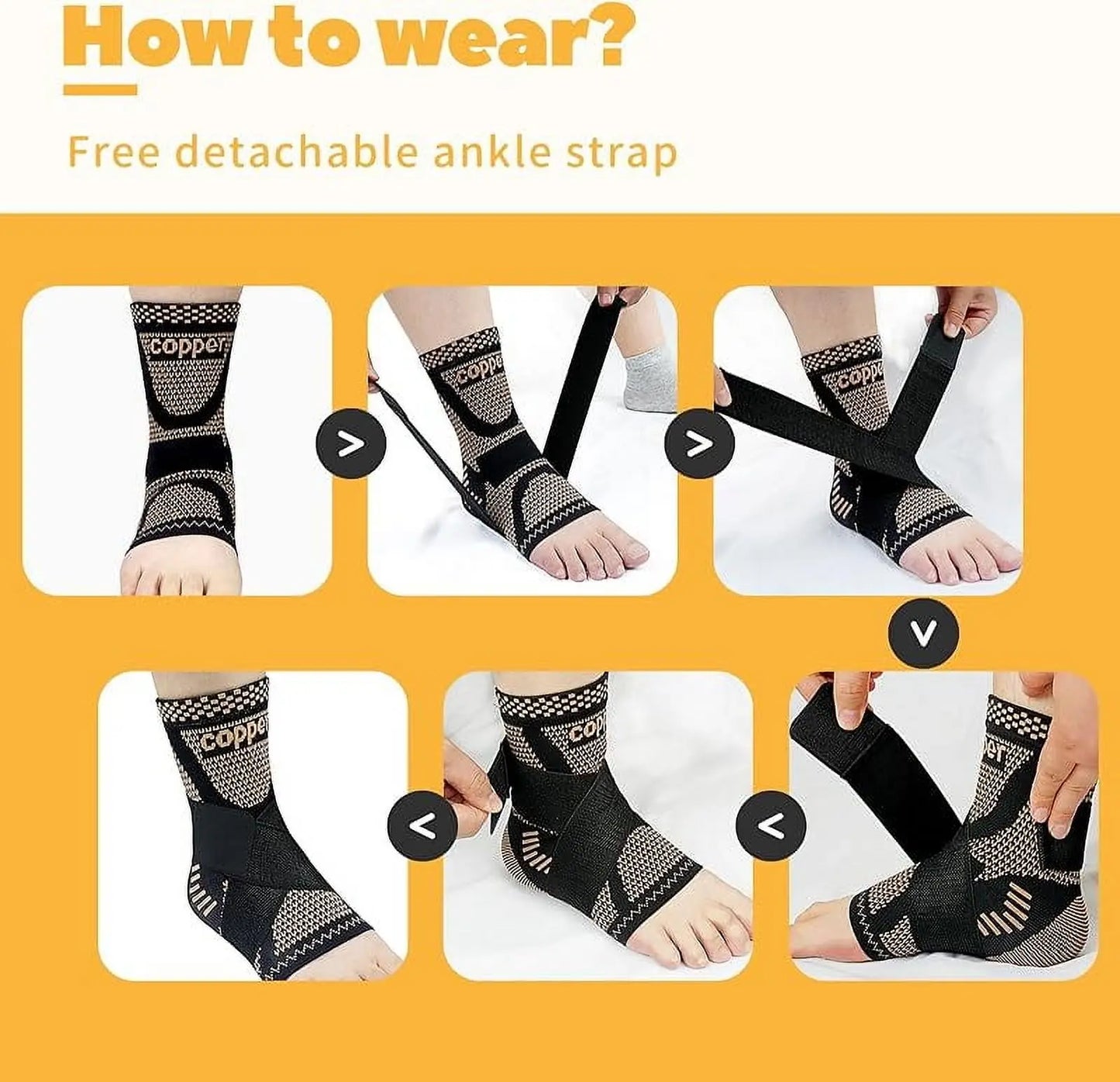 Ankle Brace Support Sleeve, 2-Pack Copper Infused Compression, Sprain Recovery and Sports Protection, for Men Women Athletes and Daily Wear