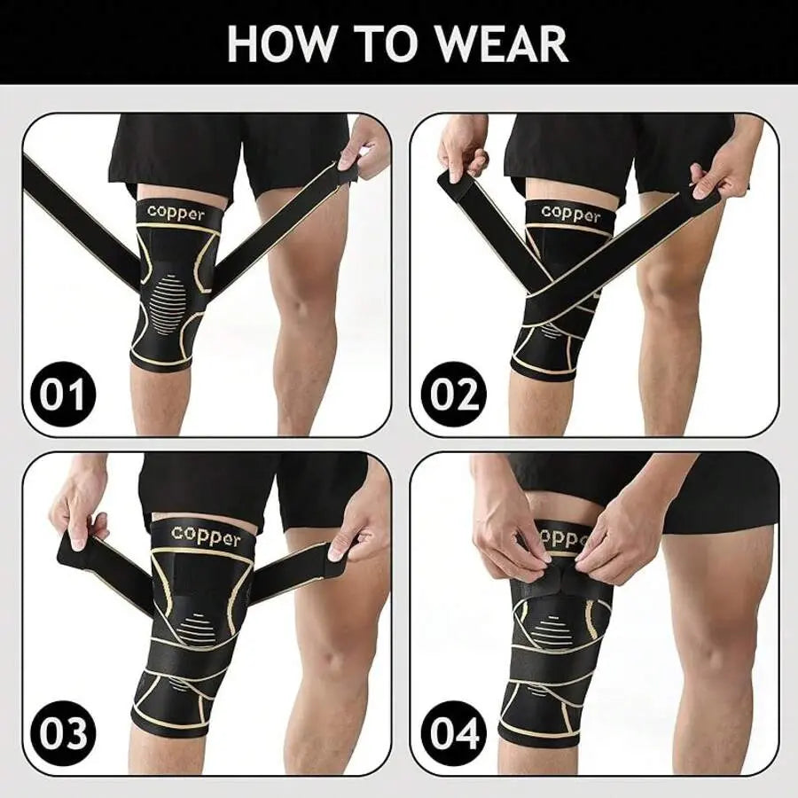 Copper Knee Brace for Women and Men(2 Pack)-Knee Compression Sleeve with Straps,Knee Braces for Knee Pain,Knee Support for Arthritis