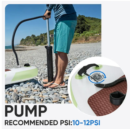 10.5Ft Inflatable Stand up Paddle Board, Non-Slip Deck, Complete SUP Accessories Set for All Skill Levels, Brown and Green