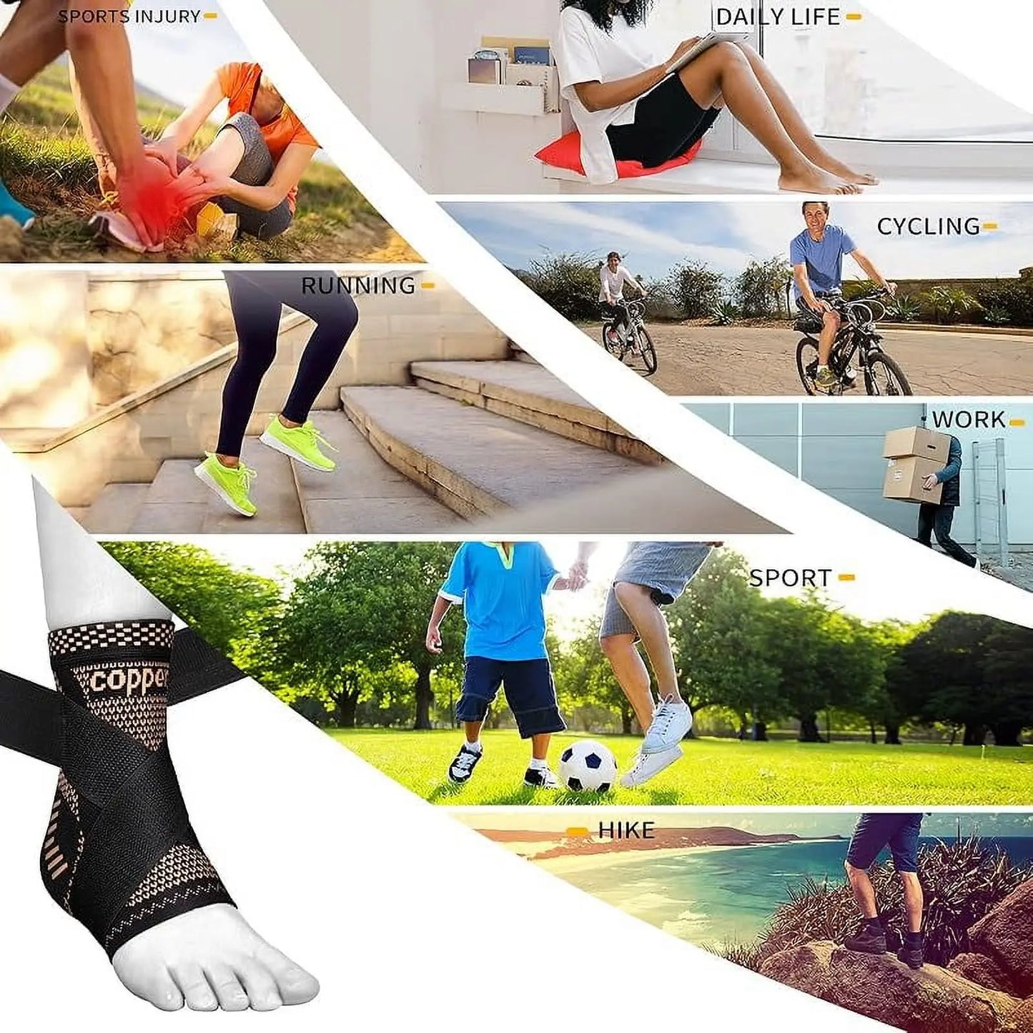 Ankle Brace Support Sleeve, 2-Pack Copper Infused Compression, Sprain Recovery and Sports Protection, for Men Women Athletes and Daily Wear