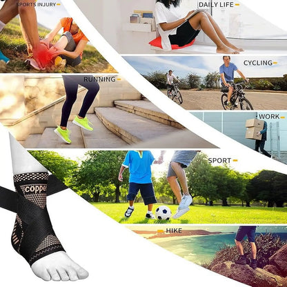 Ankle Brace Support Sleeve, 2-Pack Copper Infused Compression, Sprain Recovery and Sports Protection, for Men Women Athletes and Daily Wear